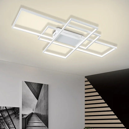 KOMORE Neutral Style Rectangular LED Semi Flush Ceiling Light,  White / Stepless Dimming for Office, Living Room, Bedroom