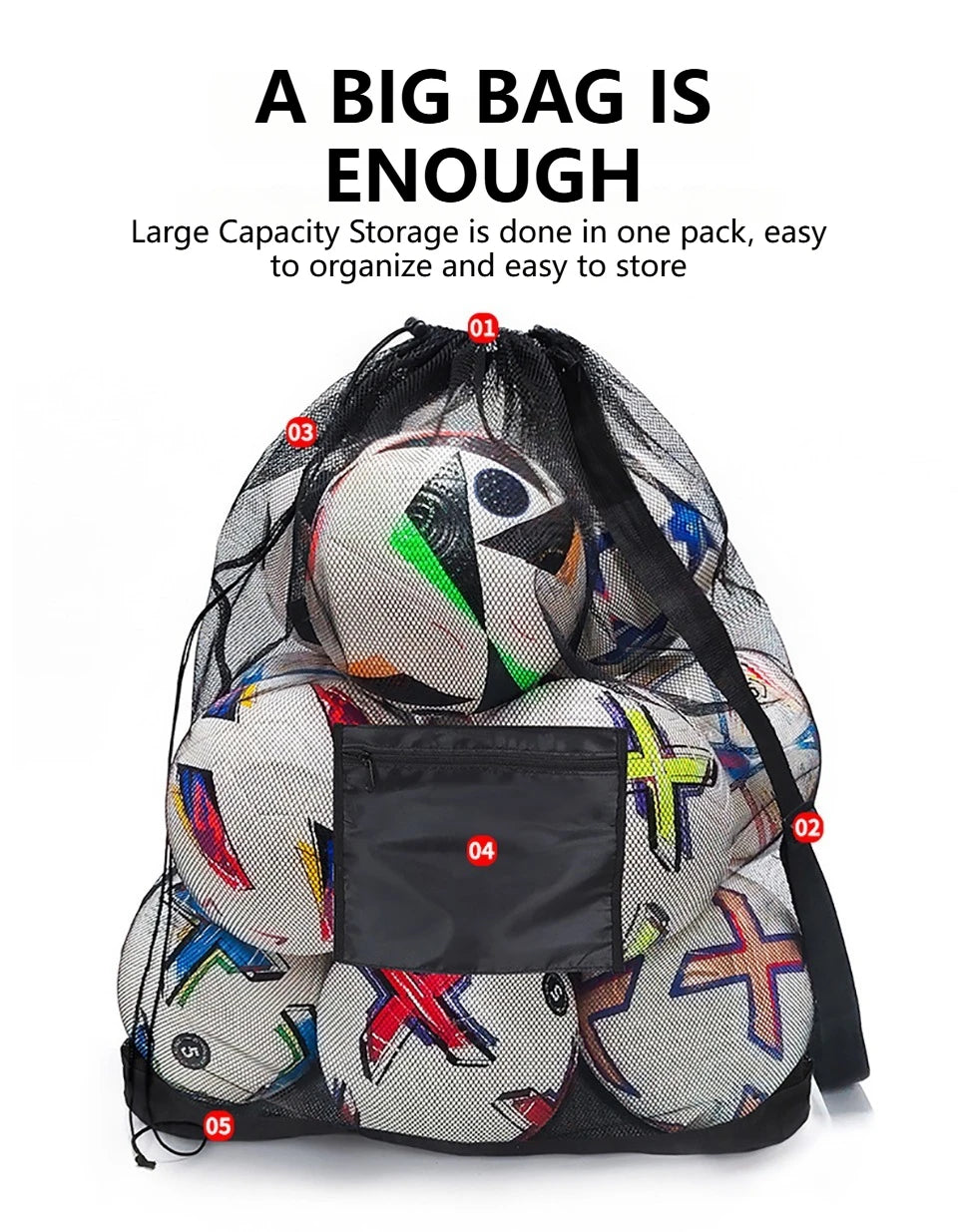Loogdeel Football Basketball Ball Pack Double Shoulder Storage Pouch Shoulder Net Pocket Bag Training Sports Equipment Bag