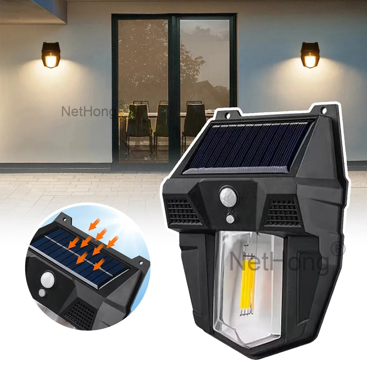 LED Solar Street Wall Light PIR Motion Sensor Security Outdoor Garden Lamp