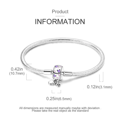 925 Sterling Silver Charm Bracelet - Leaf, Clover, Butterfly & Heart Design | 17-20cm Adjustable