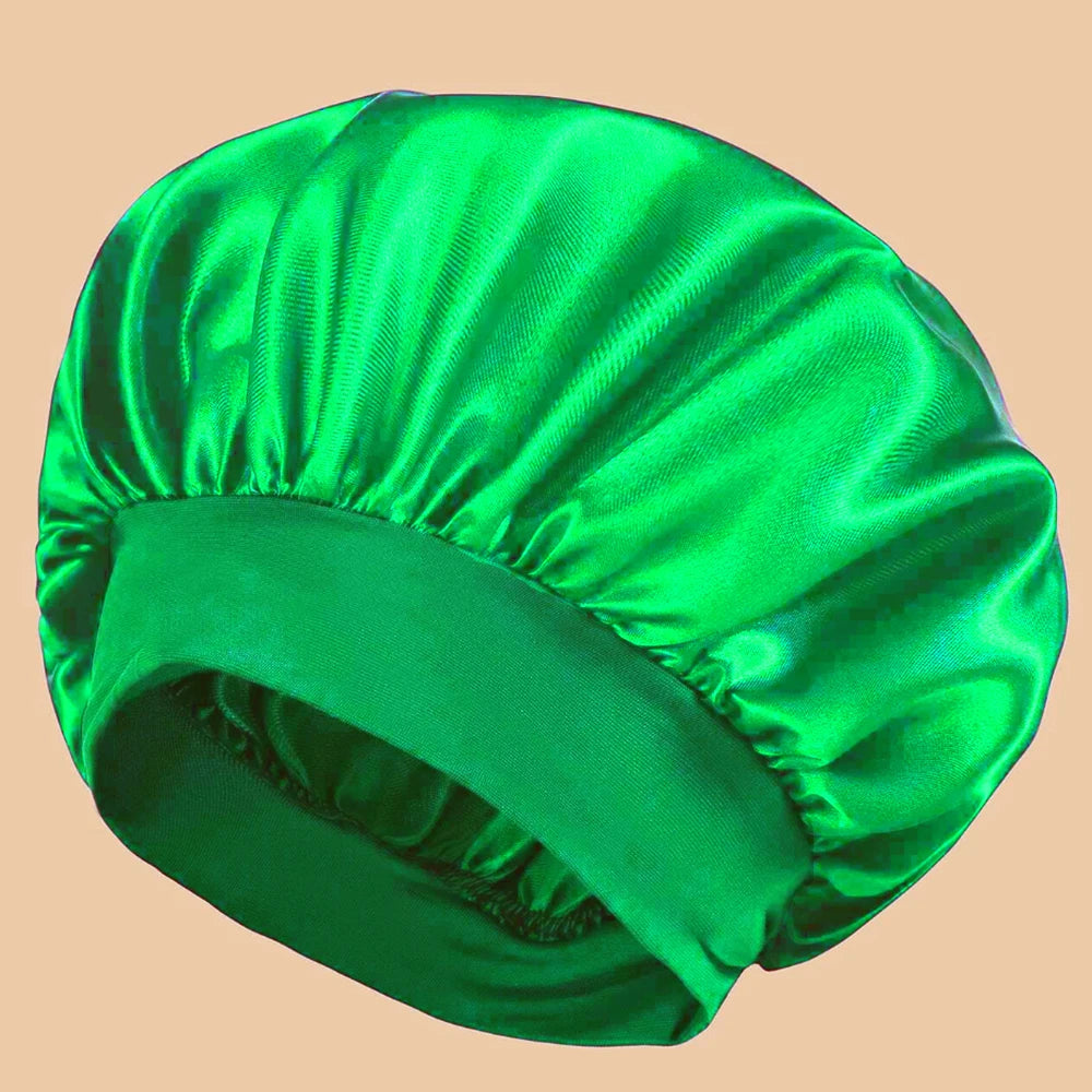 1pc Women's Solid Color Satin Wide-Brimmed Shower Cap, Suitable For Daily Use Silk Bonnet Satin Bonnet