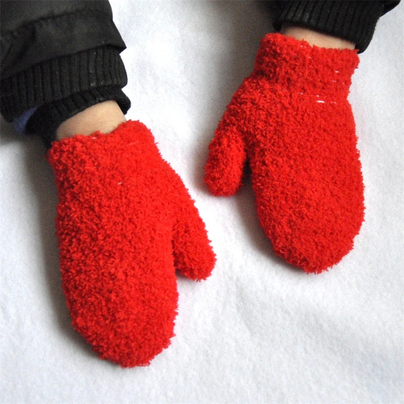 New 1-4Y Kids Gloves Winter Baby Plush Coral Gloves Toddler Full Fingers Cute Mittens Warm Windproof Glove For Boys Girls