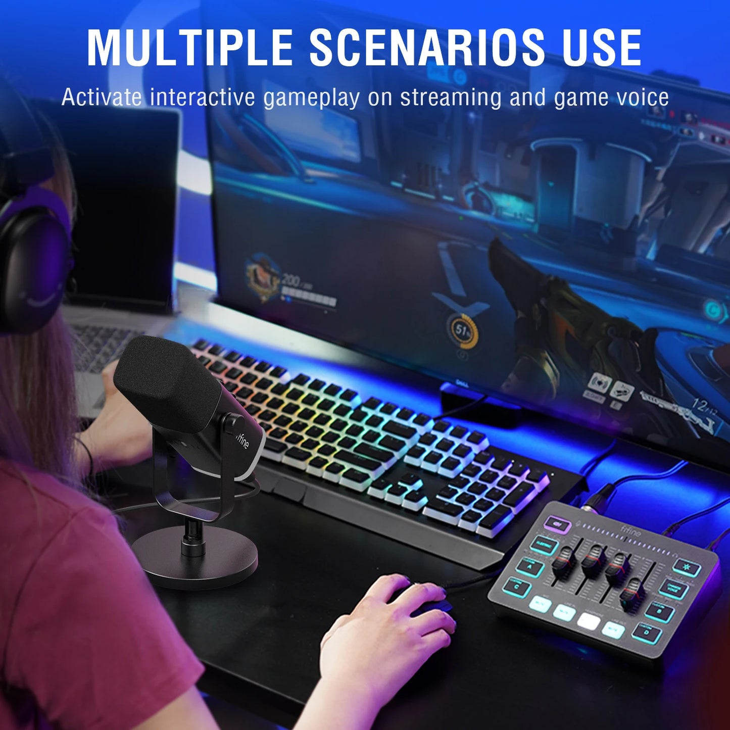 FIFINE Gaming Audio Set Microphone/Mixer/Headset for Streaming Podcasting,Podcast Set for Youtube/OBS/Tiktok/X/VK - AM8/H9/SC3