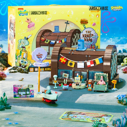 Spongebob building block cartoon Krusty Krab creative restaurant scene model Patrick Star assembly toy children's birthday gift