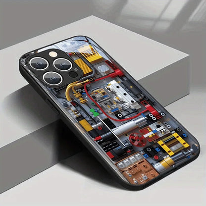 2D Imitation Circuit Board Pattern Tempered Glass Phone Case For Samsung Galaxy S25 S24 FE S23 Ultra Plus FE Black Cool Cover
