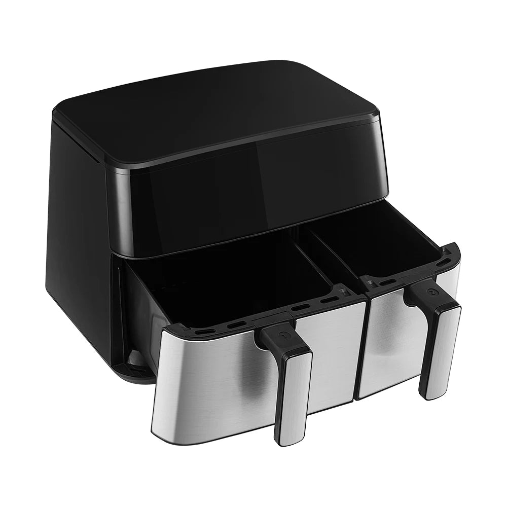 KOMORE 6,5 l + 3,5 l Touchscreen-Doppelkorb-Heißluftfritteuse mit 60-Minuten-Timer und einstellbarer Temperatur von 80 °C bis 200 °C