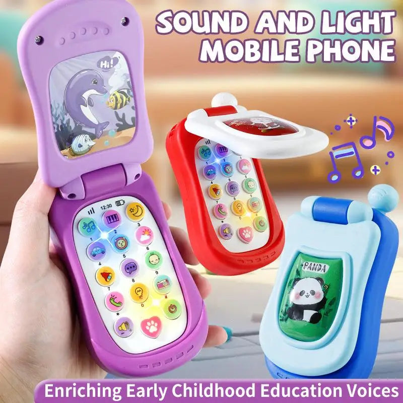 1pc NEW Cartoon Simulation Flip Phone Educational Music Phone Toy Toddler Education Early Voices Toys For Children's Day Gifts