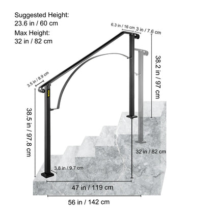 VEVOR Handrails for Outdoor Steps Fit 4 or 5 Steps Outdoor Stair Railing Arch#4 Wrought Iron Handrail Flexible Porch Railing