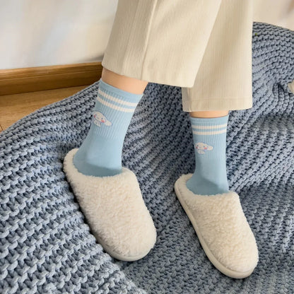 1pair Miniso Cinnamoroll Cartoon socks girl's blue combed cotton mid-tube stockings cute sanrio puppy stockings