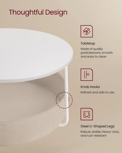 VASAGLE Coffee Table with Storage, Round Center Table for Living Room with Fabric Basket, Modern Style