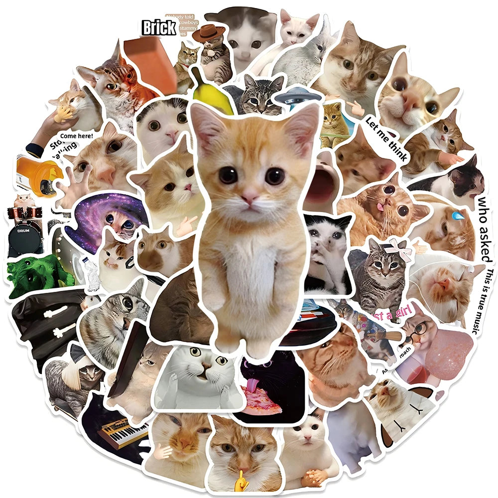 10/50/100/200pcs Cute Animal Cat Stickers Kawaii Girls Kids Funny Kitten MEME Graffiti Decal Toy Waterproof DIY Phone Case Bike