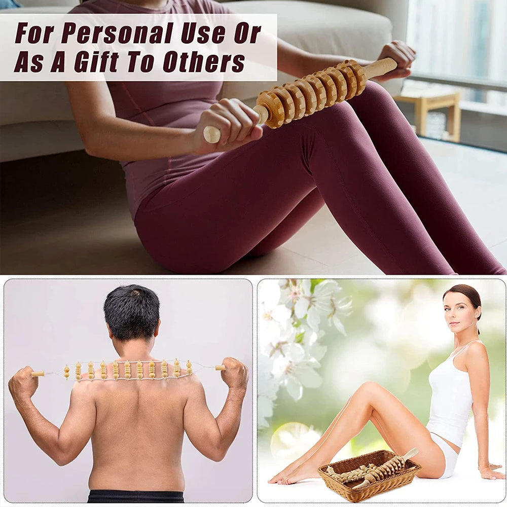 Wooden Back Massage Roller Rope Wood Therapy Massage Tools ,Wooden 9-wheel Massager,Lymphatic Drainage for Leg Back Pain Relief