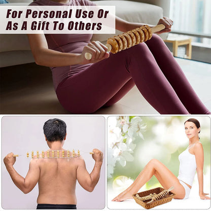 Wooden Back Massage Roller Rope Wood Therapy Massage Tools ,Wooden 9-wheel Massager,Lymphatic Drainage for Leg Back Pain Relief