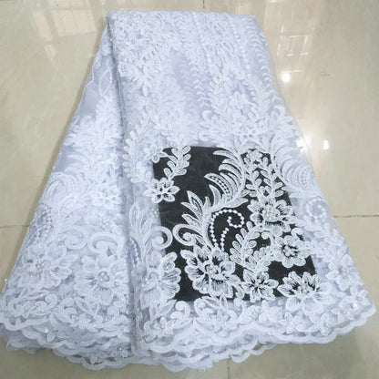 White African Lace Fabric 2025 Embroidered Nigerian Lace Fabric High Quality Cord lace French Tulle Fabric Wedding L-W006A