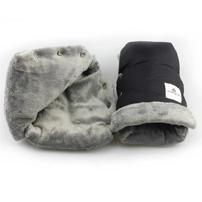 2pcs Black Waterproof Pram Stroller Warm Gloves Mitten Winter Hand Muff Baby Stroller Mitten Winter Warm Stroller Accessories
