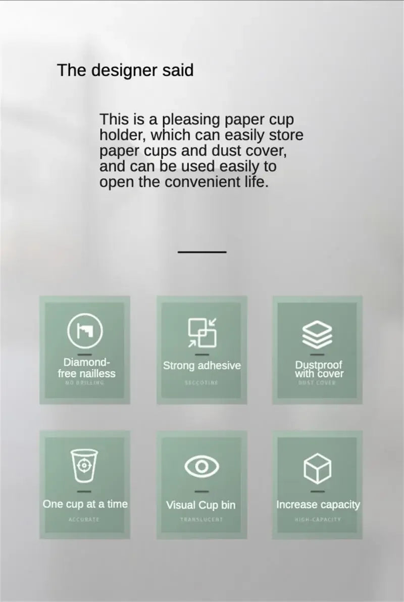 Cream Disposable Cup Holders Household Wall-Mounted Automatically Drop Punch-Free Paper Cups Dust-Proof Drinking Fountain Racks