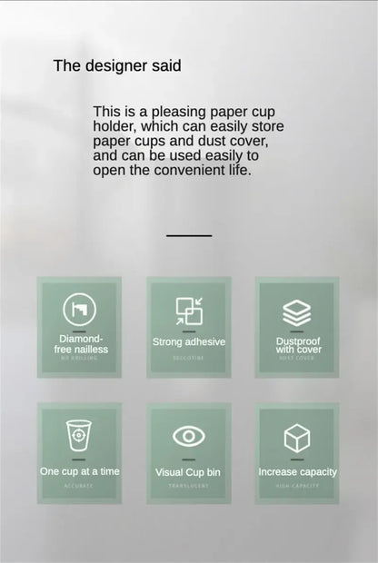 Cream Disposable Cup Holders Household Wall-Mounted Automatically Drop Punch-Free Paper Cups Dust-Proof Drinking Fountain Racks