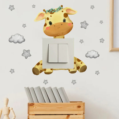Cute Giraffe Bear Elephant Star Switch Sticker Kid Baby Bedroom Decoration Self-adhesive Home Decor Wallpaper Child Wall Decals