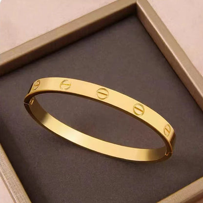 Classic Design Stainless Steel Rose Gold Color Smooth Metal Bracelet for Women's Non Fading Jewelry Trendy Explosive Accessories