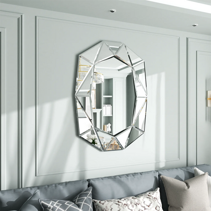Asymmetrical Decorative Wall Mirror for Living Room and Bedroom, Glass Inlayed Accent Vanetian Mirror, 100cm