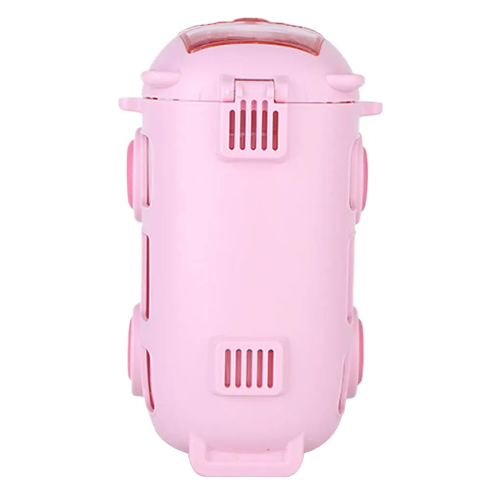 500ML Bus Shape Cartoon Water Cup with Movable Wheels & Strap Plastic Drinking Bottle Leakproof for Home Travel School