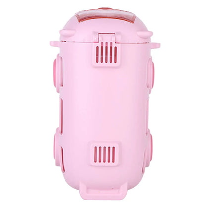 500ML Bus Shape Cartoon Water Cup with Movable Wheels & Strap Plastic Drinking Bottle Leakproof for Home Travel School
