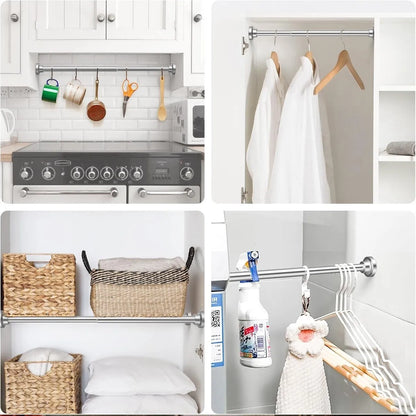 Telescopic Shower Curtain Extendable Wardrobe Rail Clothes Hanging Pole Rod