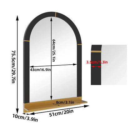 Modern Arched Wall Mirror with Shelf, Living Room, Entryway, Gold Decorative Mirror, 20x30 in