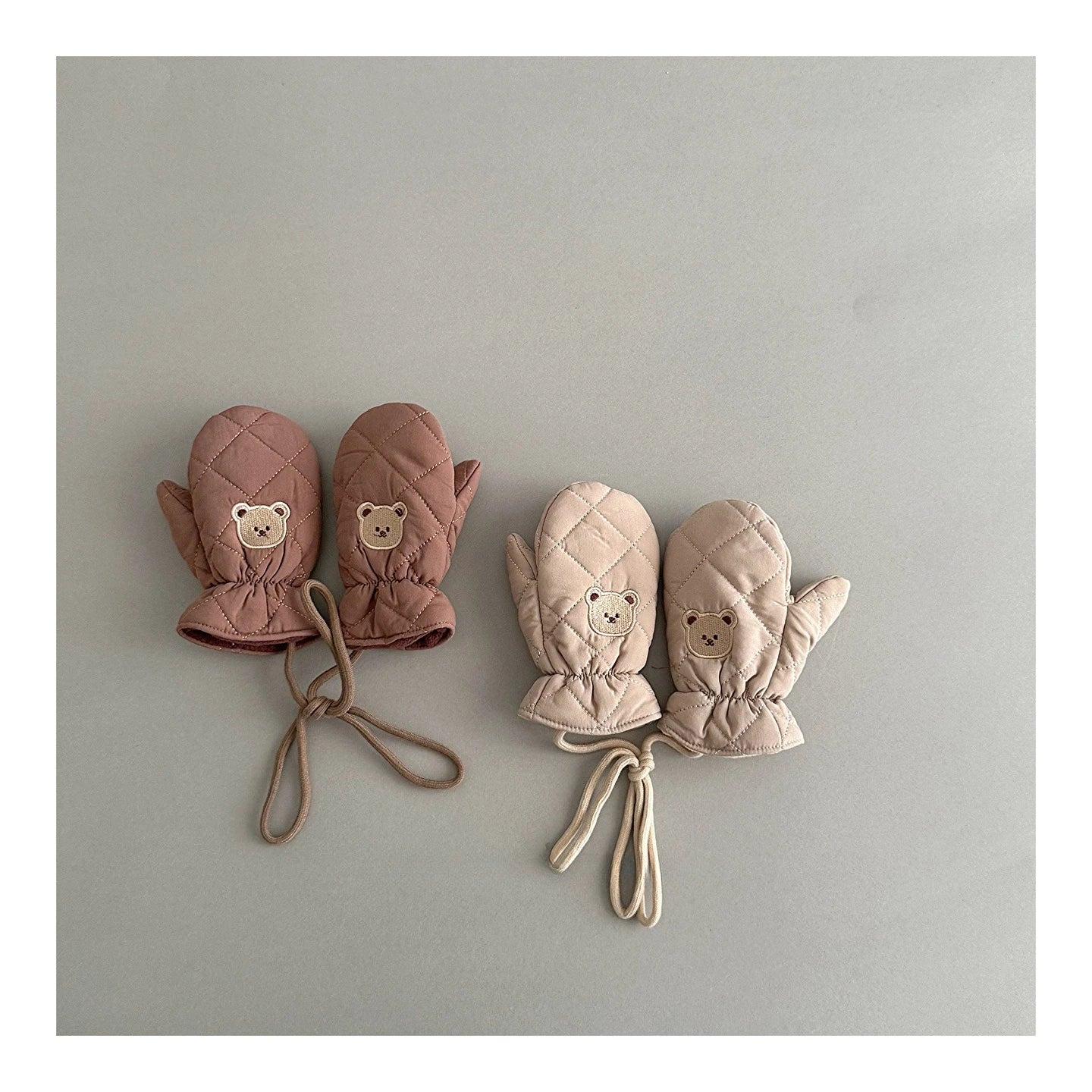 Kids Winter Gloves with Neck String - Warm Cartoon Mittens for Toddlers