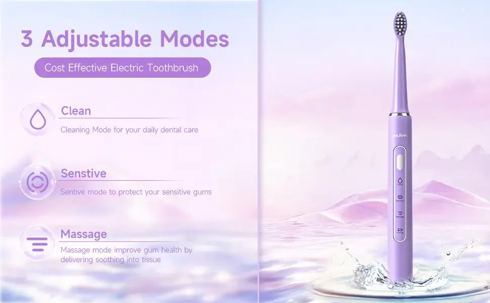 SEJOY Electric Sonic Tooth Brush for Adult USB Rechargeable Electric Toothbrush Washable with 7 pcs Replacement Heads