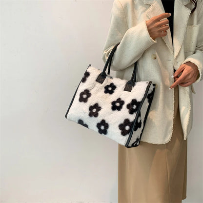 Winter Faux Fur ,Leopard Print Designer Shopper Totes, Fashion Soft Plush Women Shoulder Bags, Large Capacity Handbags and Purse