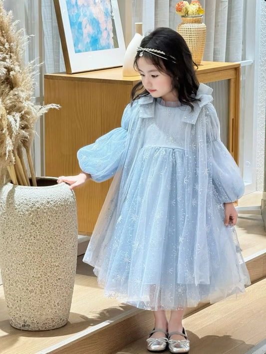 Girl's Elsa Frozen Princess Dress Long Sleeve Gown Elegant Costume for Baby Girl Birthday Party One-piece Dresses 3-9 Years Old