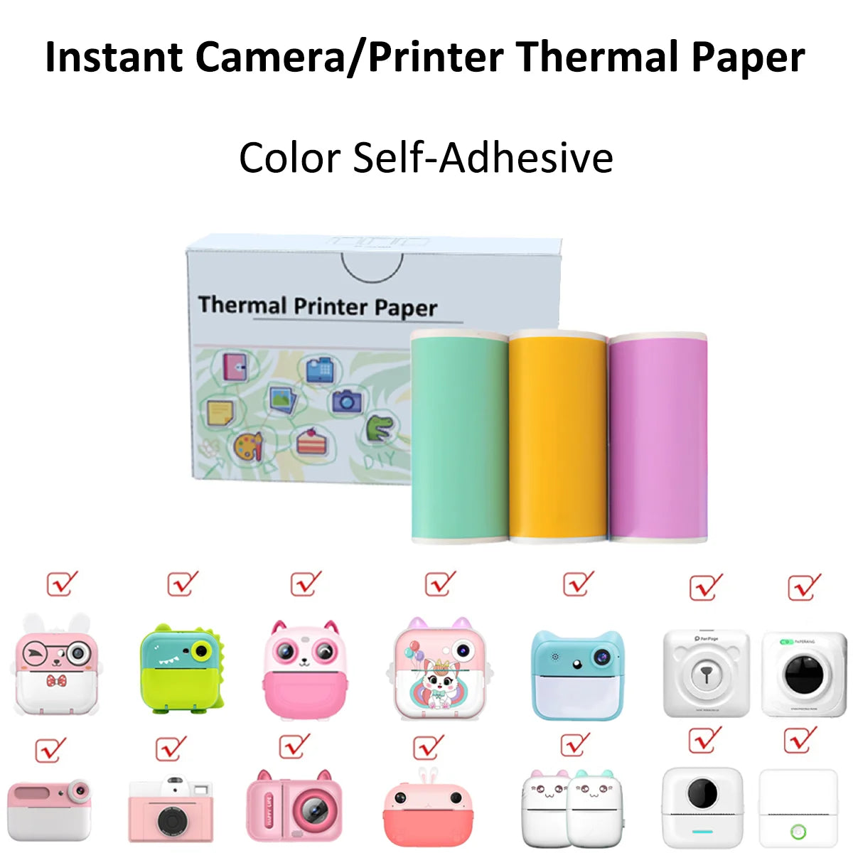 Kids Camera Instant Print Refill for Kids Instant Camera Thermal Printing BPA Free,57x25mm White Non-Adhesive Photo Print Rolls