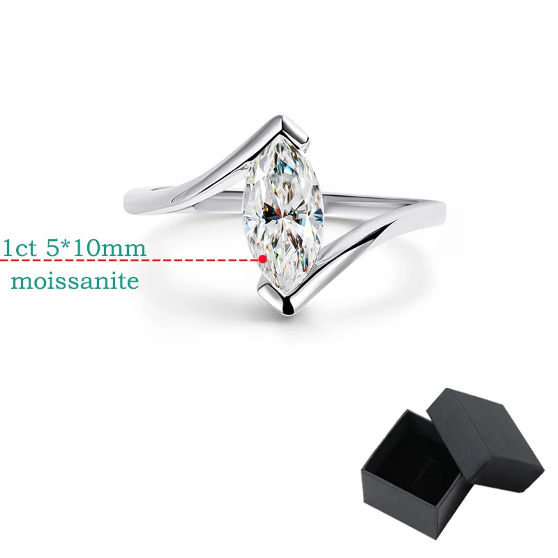 Smyoue 18K Plated 1CT Marquise Cut Moissanite Solitaire Ring for Women 100% 925 Sterling Silver Lab Diamond Weddind Band Bride