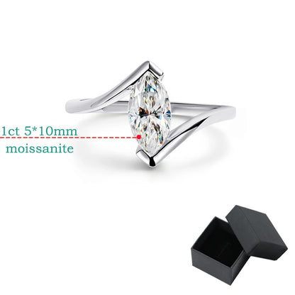 Smyoue 18K Plated 1CT Marquise Cut Moissanite Solitaire Ring for Women 100% 925 Sterling Silver Lab Diamond Weddind Band Bride