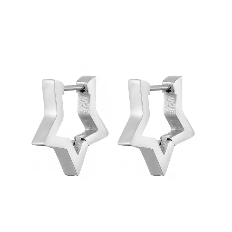 Classic Stainless Steel Hoop Earrings For Women Men Heart Star Oval Rectangle Round Triangle Gold Color Punk Hip Hop Jewelry