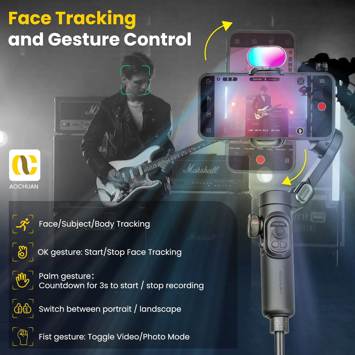 AOCHUAN Smart XE Combo1 3 Axis handheld Gimbal Stabilizer For iPhone and Android Smartphone Stabilizer With Extension Rod