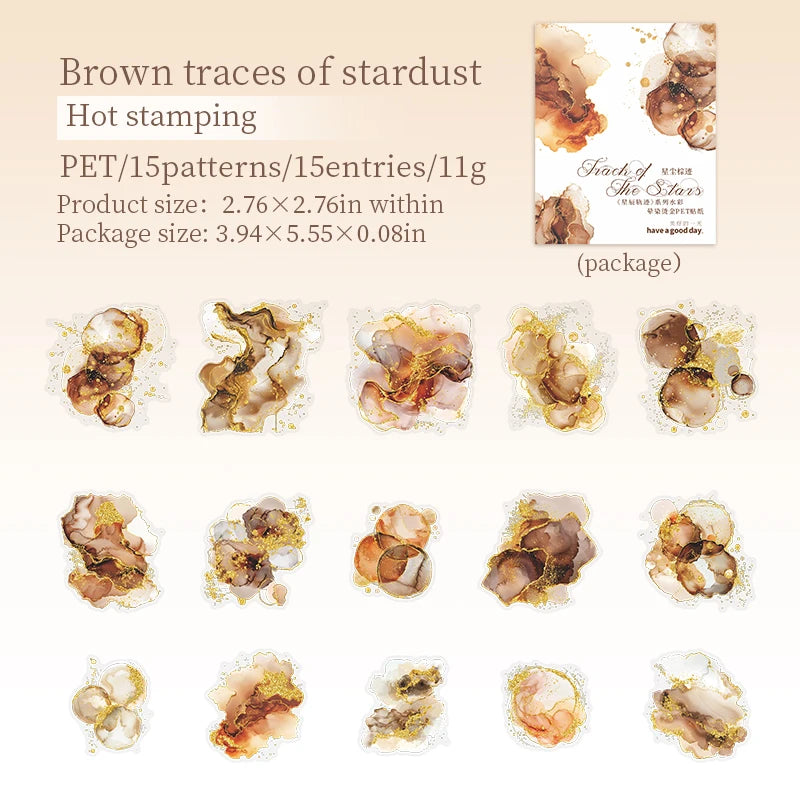 15 Pcs Creative Watercolor smudging hot stamping Stickers hand tent DIY Stick Labels Scrapbooking Material Junk Journal Supplies