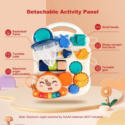 Baby Cartoon Push Walker Toys with Music Drawing Board Multifunction Activity Learning Walk Toddler Walker for 12M+ Infants