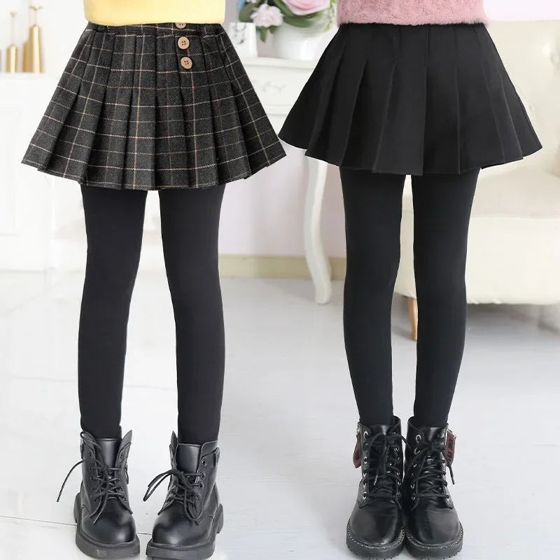 Girls Fleece Skort - Thickened Winter Leggings with Poodle Skirt | Warm Autumn & Winter Bottoms