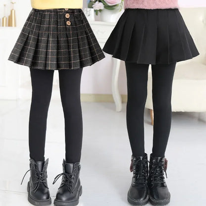 Girls Fleece Skort - Thickened Winter Leggings with Poodle Skirt | Warm Autumn & Winter Bottoms