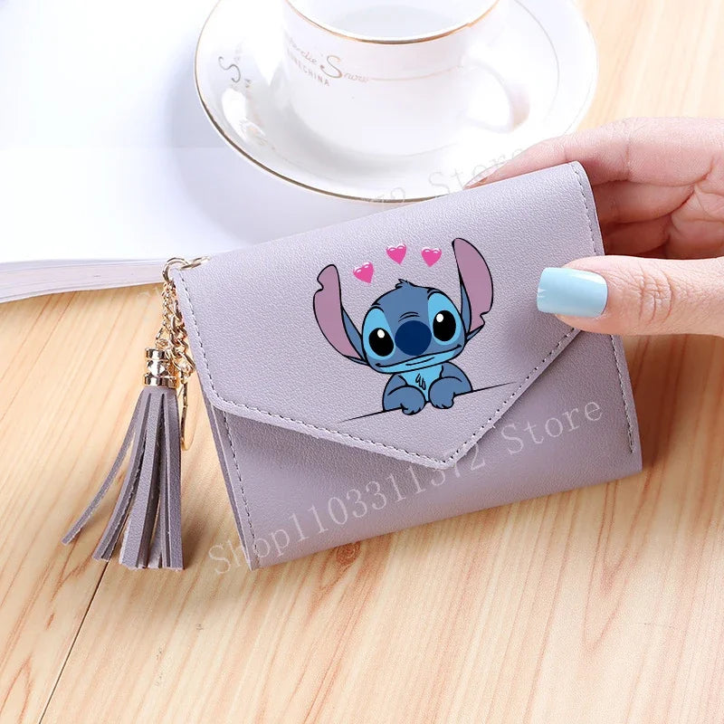 Disney Stitch Women Wallets PU Leather Female Purse Multi-Cards Holder Fashion Cartoon Stich Hasp Gifts Coin Anime Short Wallet
