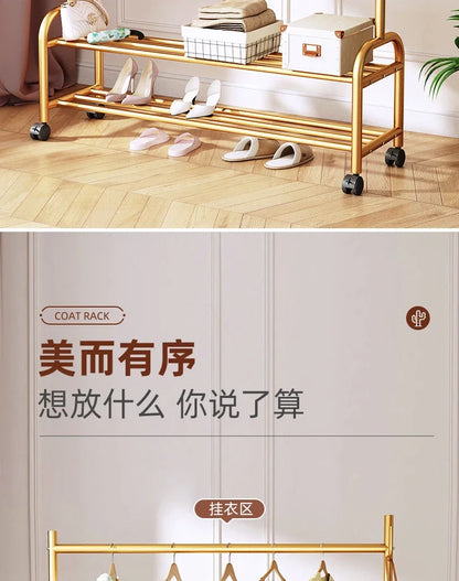 Aesthetic Golden Clothes Rack Metal Balcony Nordic Wheels Clothes Rack Floor Bedroom Burro Ropa Perchero Hallway Furniture
