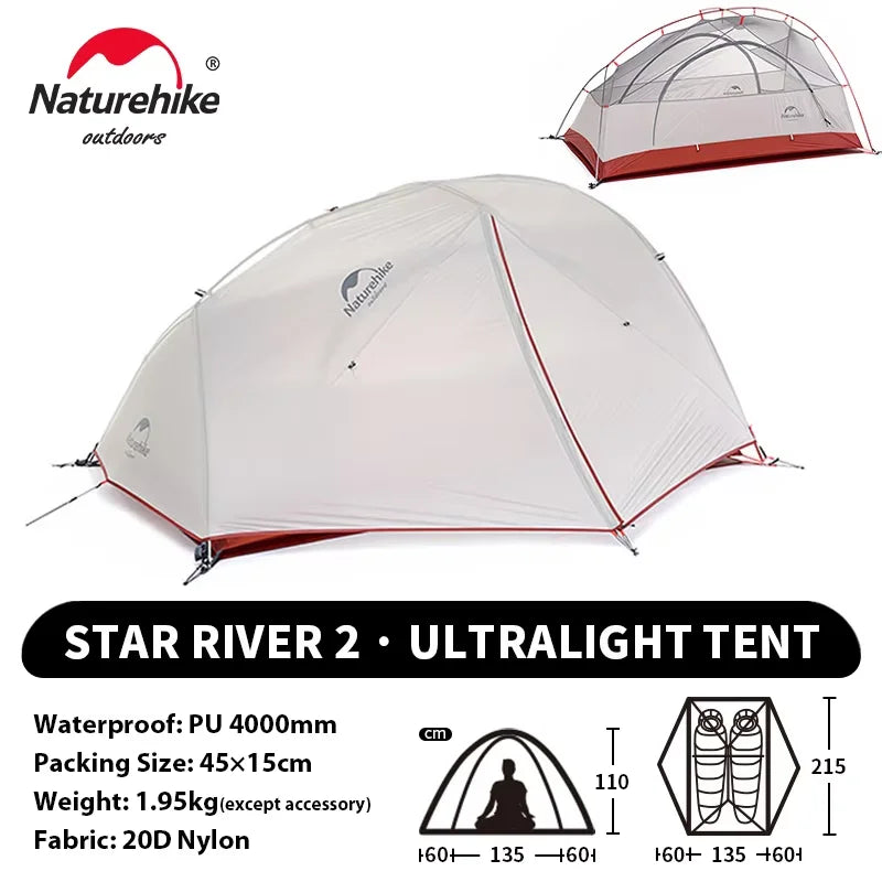 Naturehike Star River 2 UL Tent 2 Person Ultralight Waterproof Camping Double Layer 3 Seasons Outdoor Travel Hiking Fishing Tent