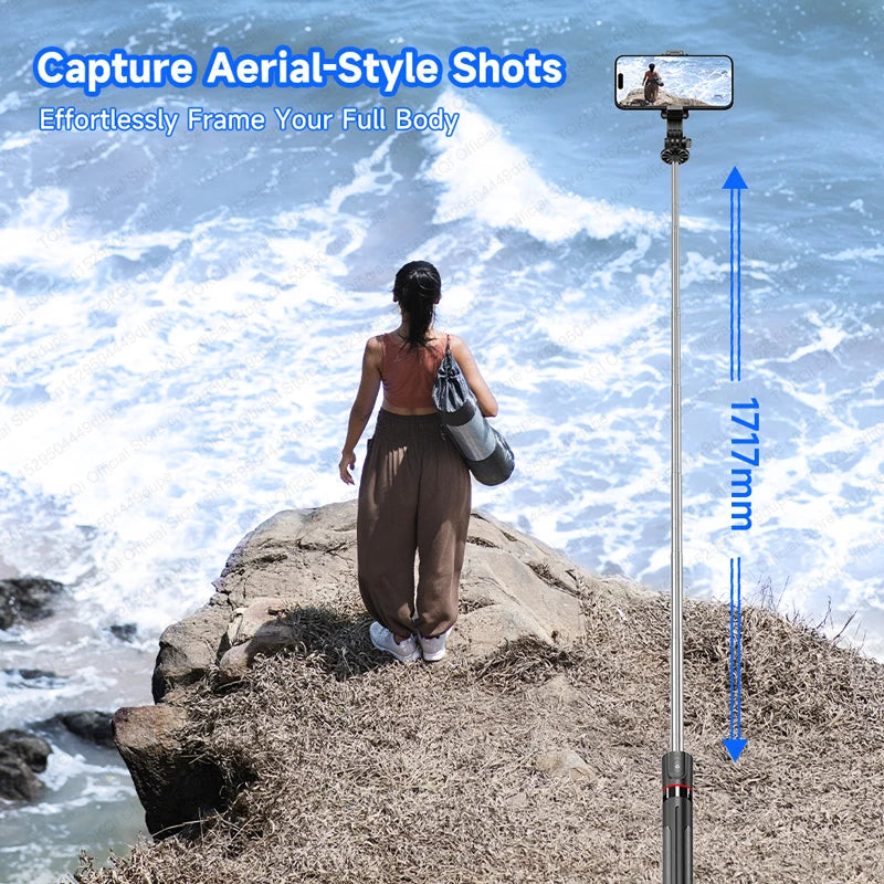 F15 Selfie Stick Tripod Extendable Pole with Wireless Bluetooth Remote Phone Holder for Smartphone Shooting Vlog Video Recording