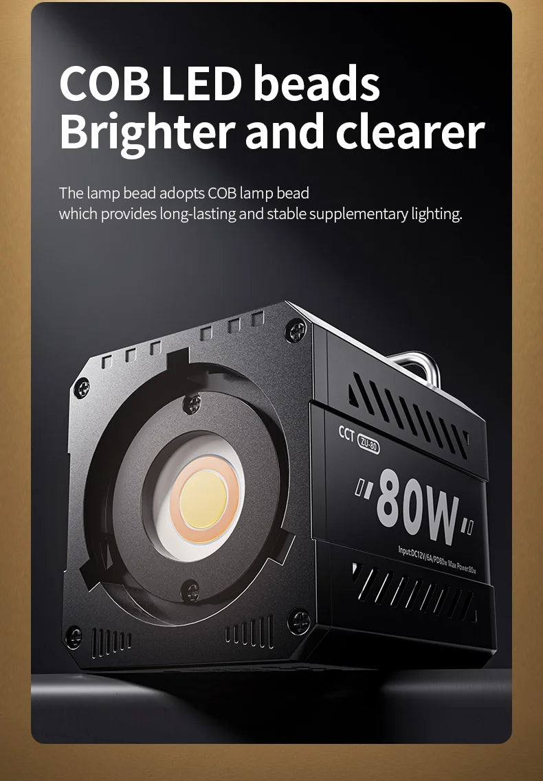 ZU80/ZU60 Photo Studio Light COB Bi-Color 2500-8500K CRI≥95 TLCI≥97 With Diffuser LED Video Lights Fill Lighting