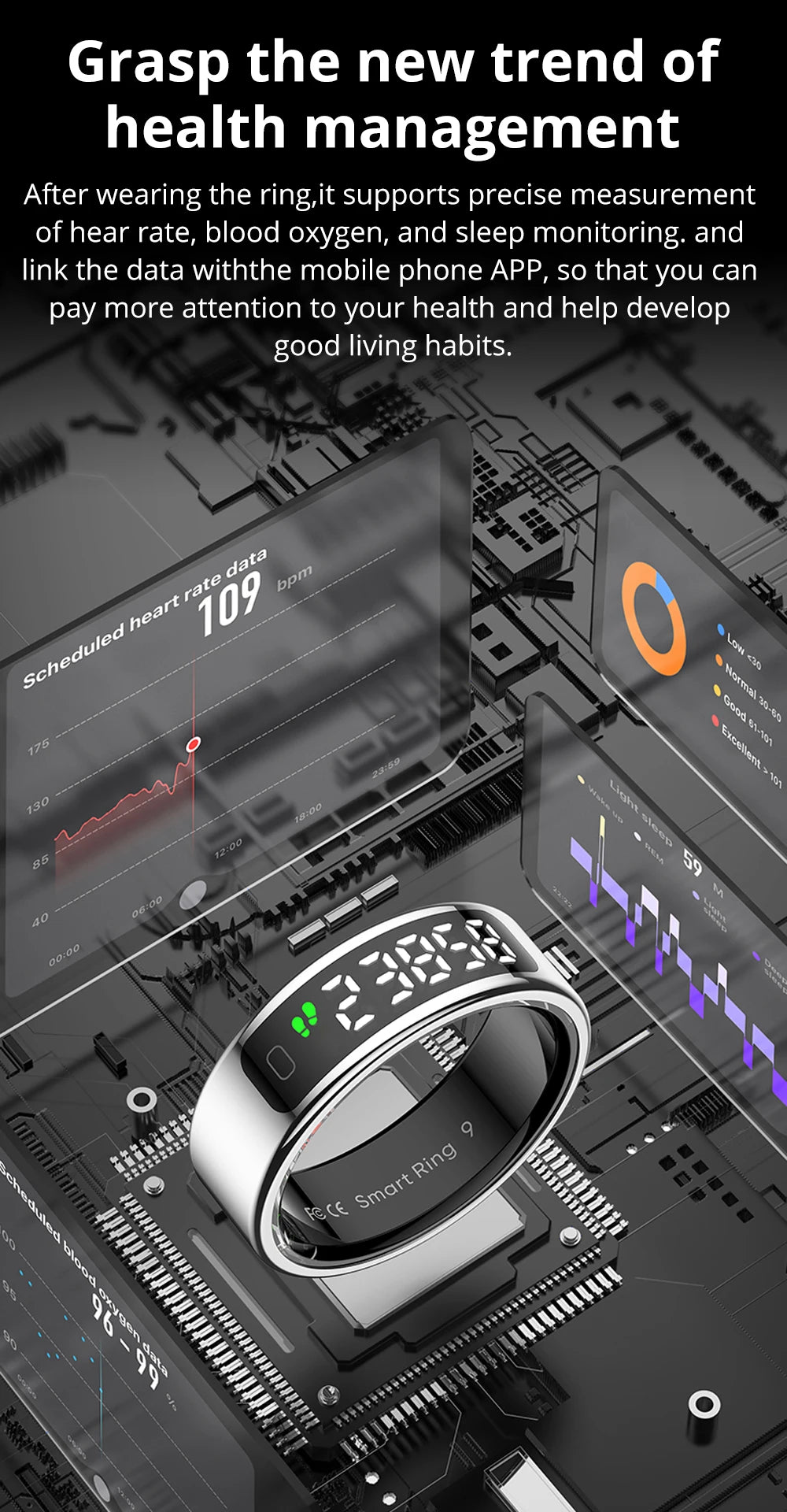 New COLMI R12 Smart Ring, Wireless Charging, Display and Touch, Health Manager, Multi Sports Modes For Men Women, Gold, Silver