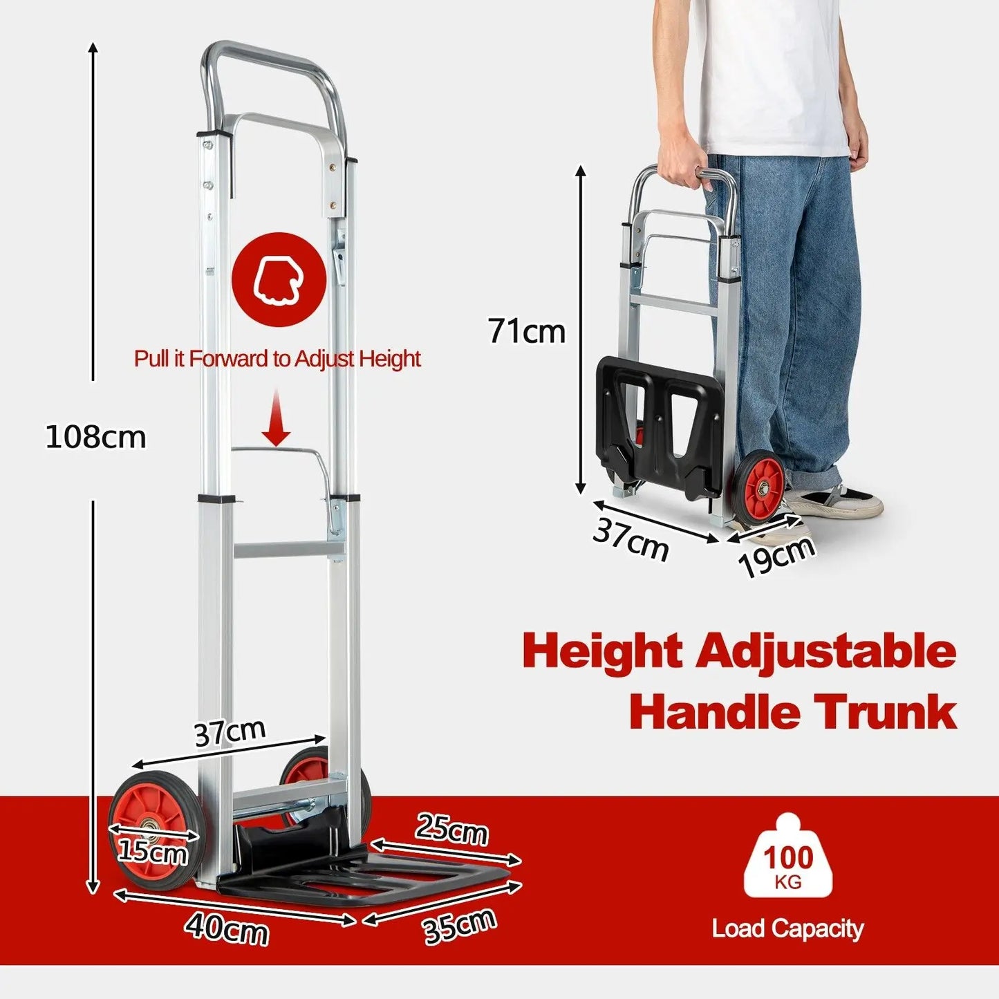 ERGOMASTER Folding Hand Truck Heavy Duty Sack Barrow W/Telescopic Handle All-Terrain Wheels