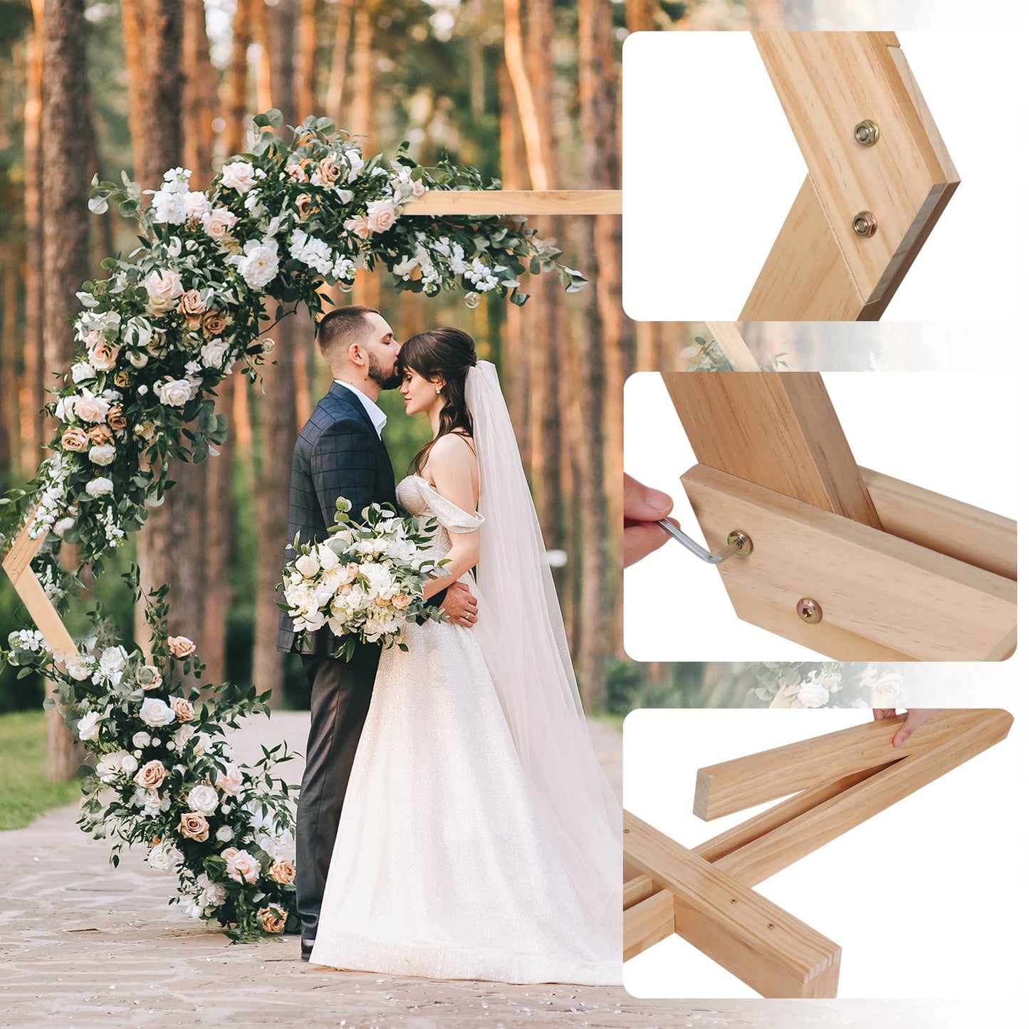 Heavy Duty Wedding Party Arch Door Background Wooden Hexagon Flower Arbor Stand Ceremony Archway Decor