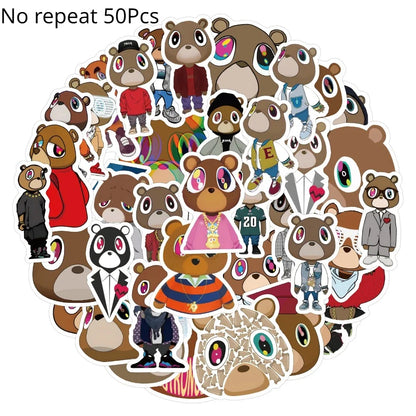 50Pcs Kanye West Ye Bear Stickers Aesthetic Waterproof Graffiti Decals DIY Luggage Guitar Laptop Skateboard Decoration